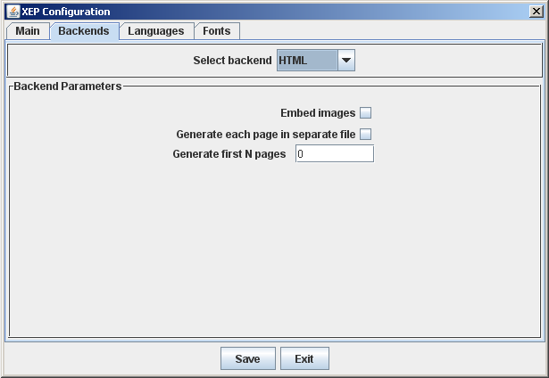XEP Configuration Backend's tab for XHTML files