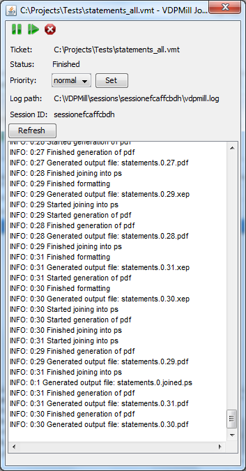 VDPMill Job Monitor Log View