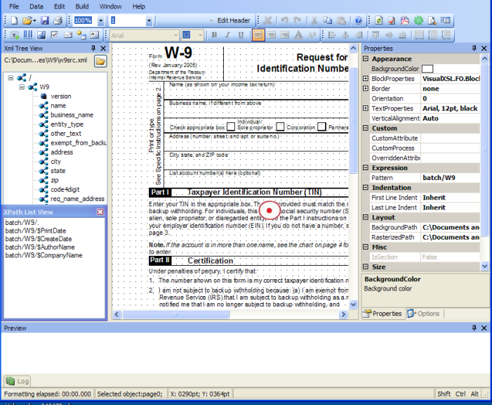 Text formattingText formatting properties of the selected data field