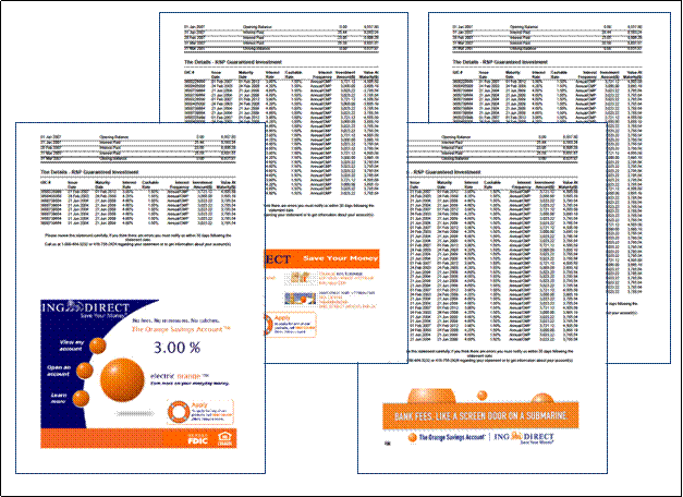 TransPromo with RenderX software - ING bank statement with dynamically placed ads (PDF)